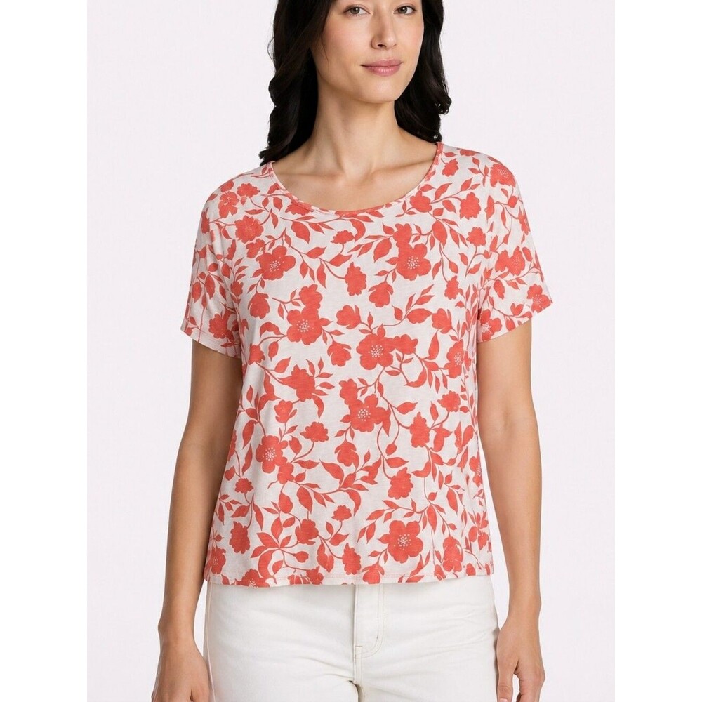 Time and Tru Coral Floral Print Short Sleeve Tee XL